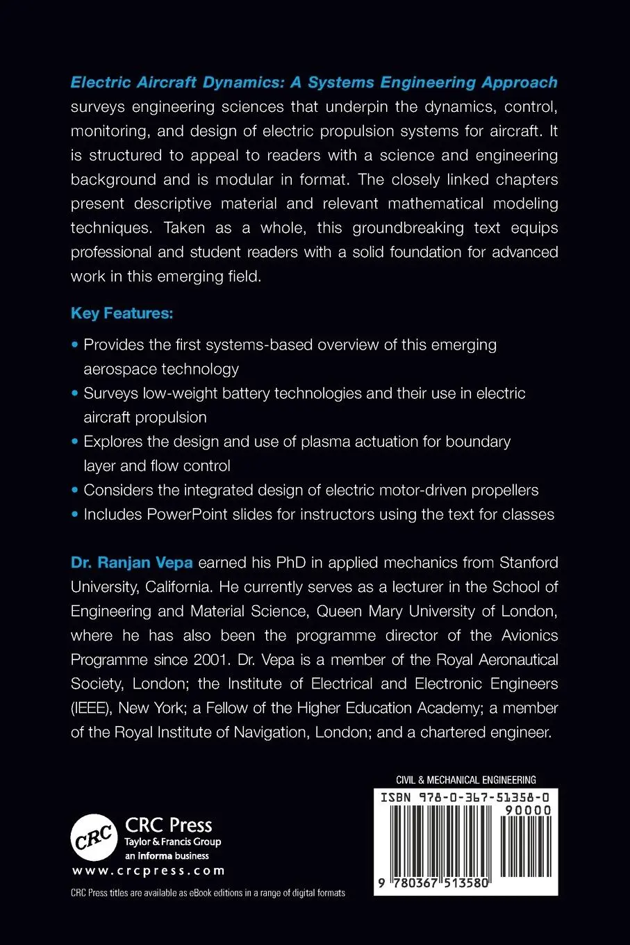 Rückseite: 9780367513580 | Electric Aircraft Dynamics | A Systems Engineering Approach | Vepa