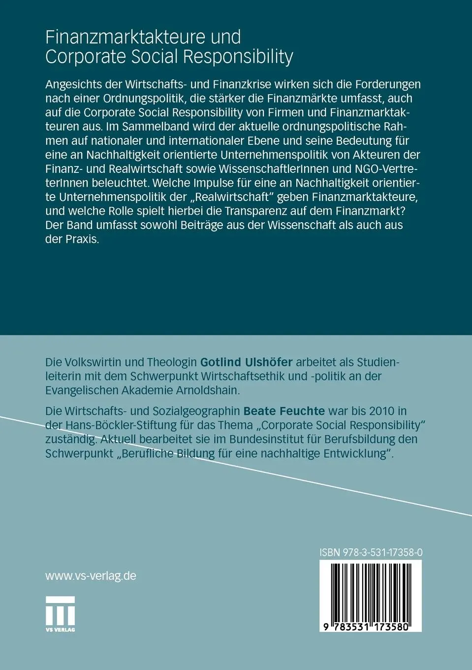 Rückseite: 9783531173580 | Finanzmarktakteure und Corporate Social Responsibility | Taschenbuch