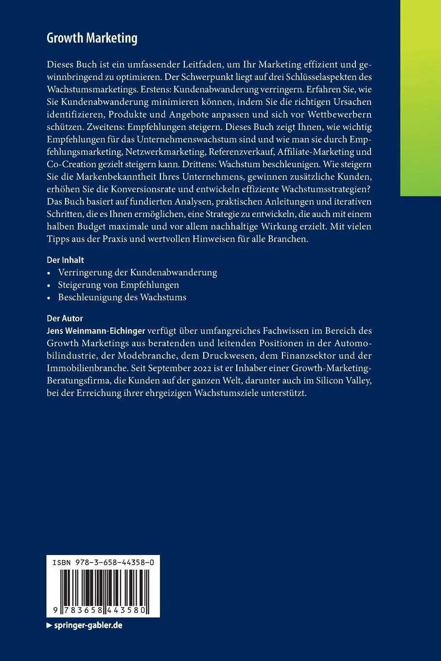 Rückseite: 9783658443580 | Growth Marketing | Jens Weinmann-Eichinger | Taschenbuch | xv | 2024