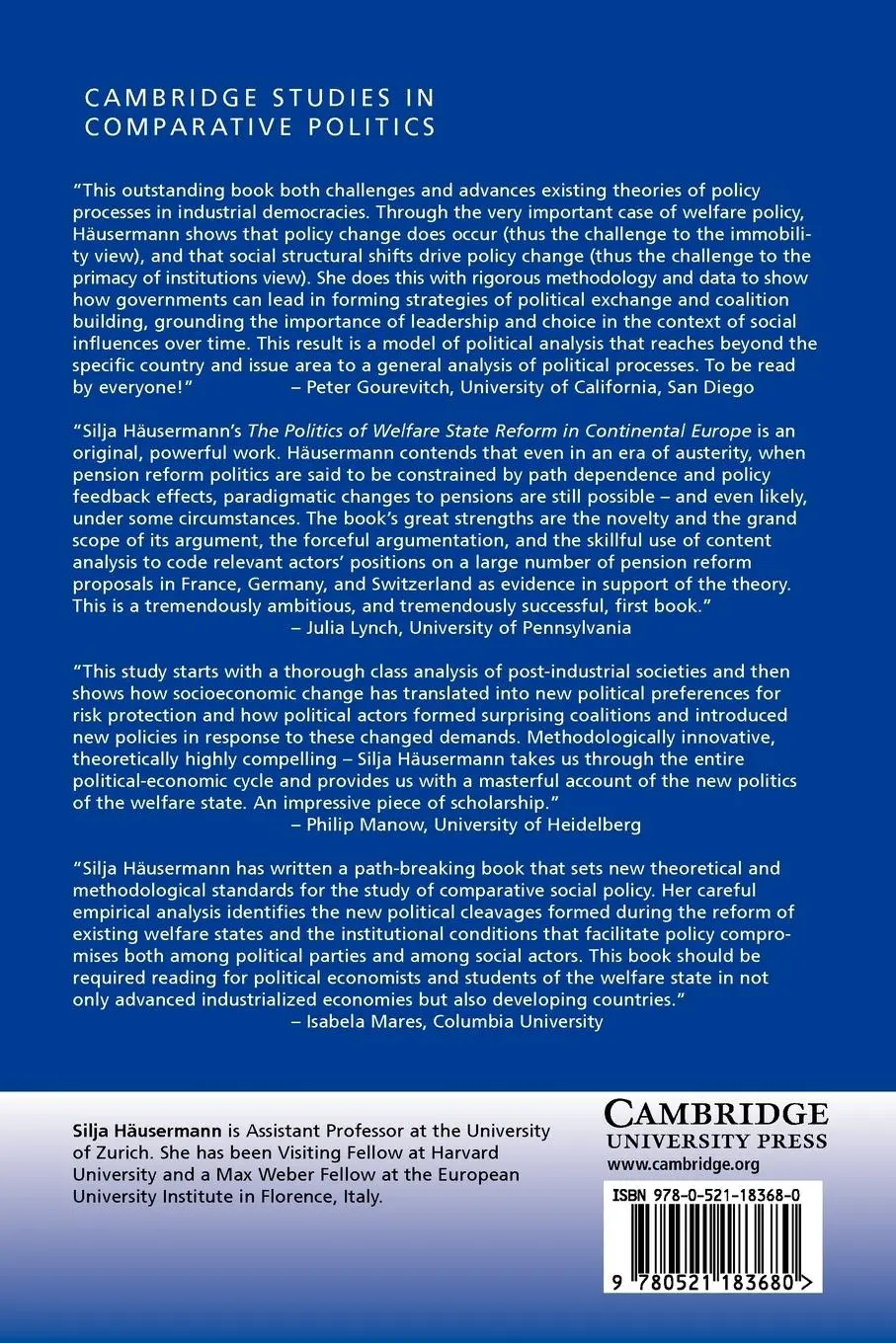 Rückseite: 9780521183680 | The Politics of Welfare State Reform in Continental Europe | Buch
