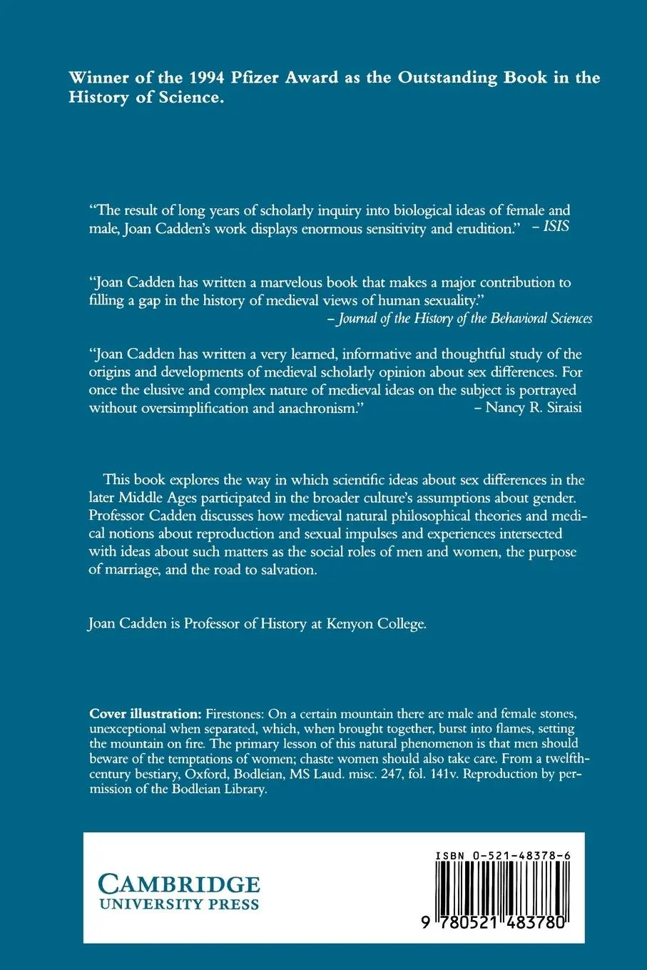 Rückseite: 9780521483780 | The Meanings of Sex Difference in the Middle Ages | Joan Cadden | Buch
