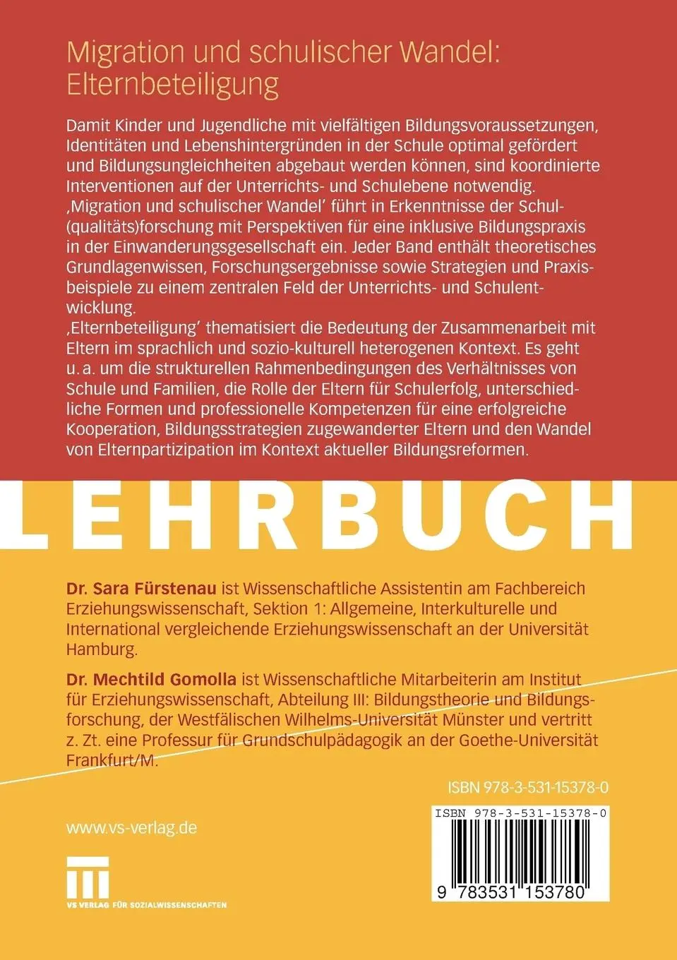 Rückseite: 9783531153780 | Migration und schulischer Wandel: Elternbeteiligung | Gomolla (u. a.)