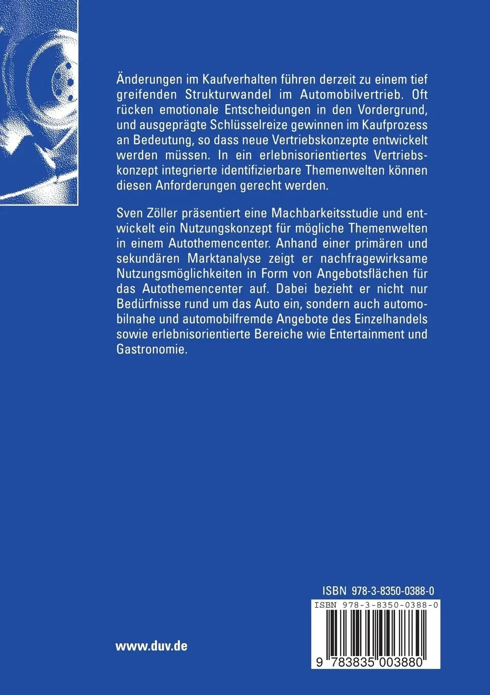 Rückseite: 9783835003880 | Erlebnishandel im Automobilvertrieb | Sven Zöller | Taschenbuch | 2006