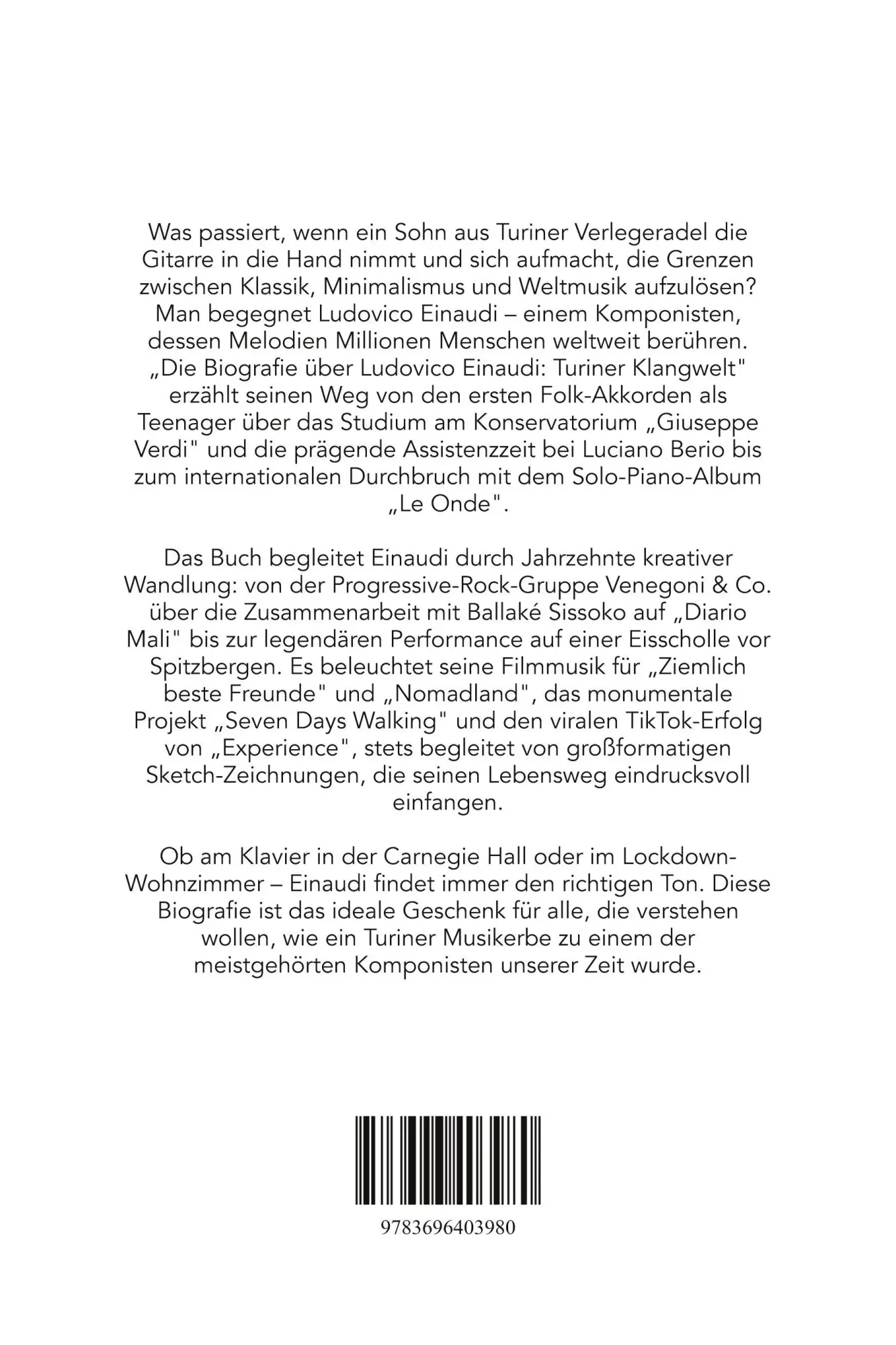 Rückseite: 9783696403980 | Die Biografie über Ludovico Einaudi | Turiner Klangwelt | Oliver Bauer
