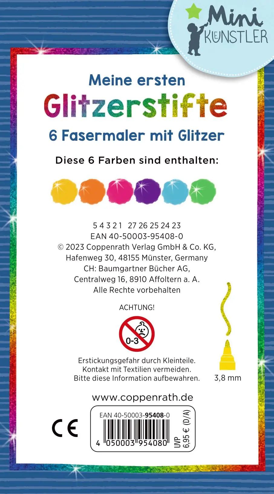 Rückseite: 4050003954080 | Meine ersten Glitzerstifte | 6 Fasermaler mit Glitzer | Mini-Künstler