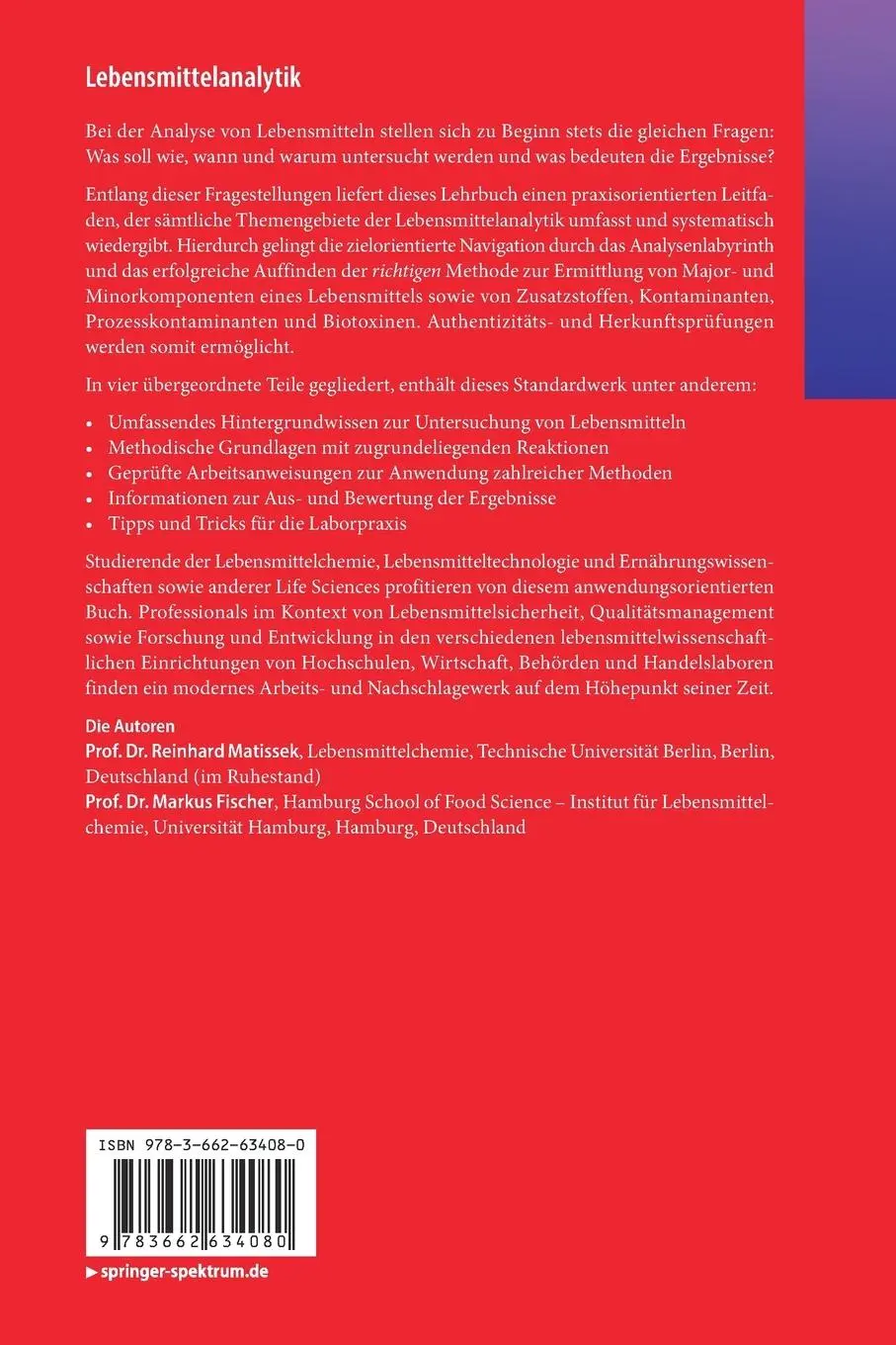 Rückseite: 9783662634080 | Lebensmittelanalytik | Reinhard Matissek (u. a.) | Taschenbuch | XXXVI