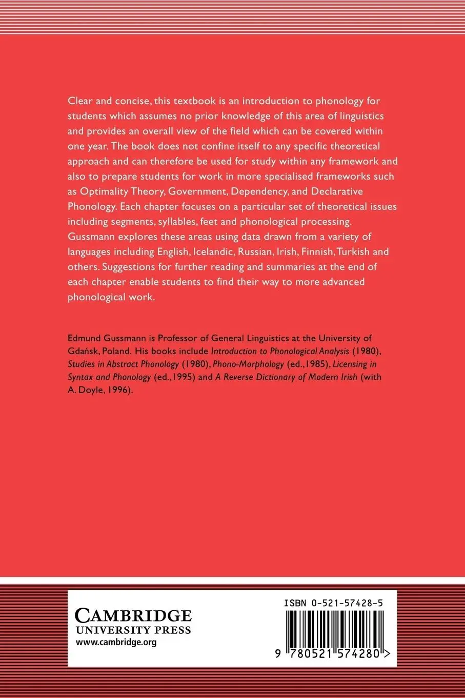 Rückseite: 9780521574280 | Phonology | Analysis and Theory | Edmund Gussmann (u. a.) | Buch