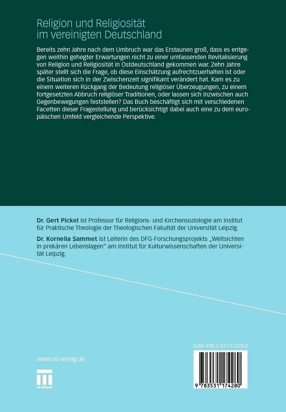 Rückseite: 9783531174280 | Religion und Religiosität im vereinigten Deutschland | Sammet (u. a.)