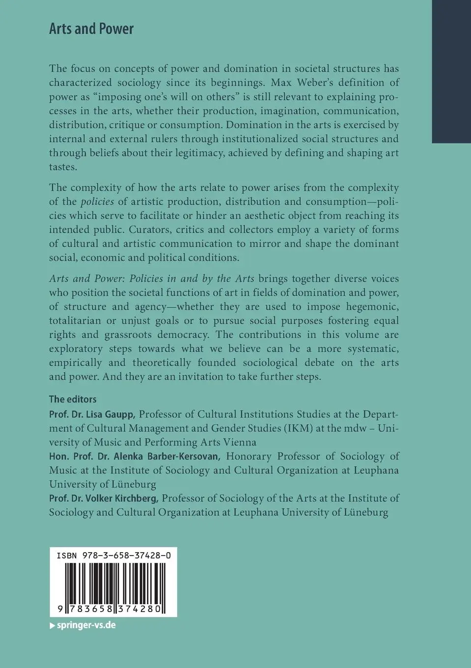 Rückseite: 9783658374280 | Arts and Power | Policies in and by the Arts | Lisa Gaupp (u. a.) | x