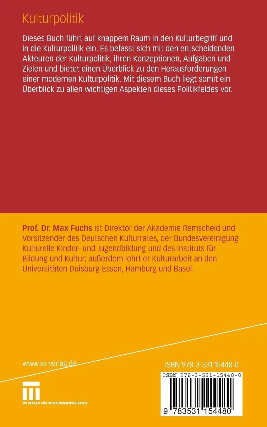 Rückseite: 9783531154480 | Kulturpolitik | Max Fuchs | Taschenbuch | v | Deutsch | 2007