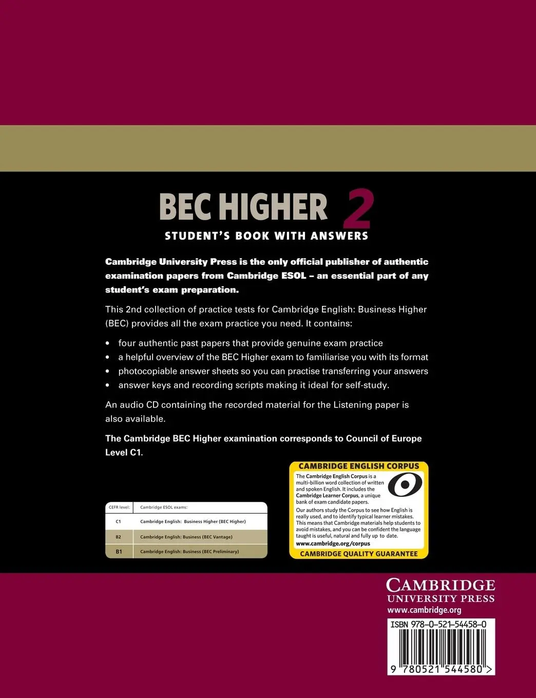 Rückseite: 9780521544580 | Cambridge BEC Higher 2 Student's Book with Answers | Taschenbuch