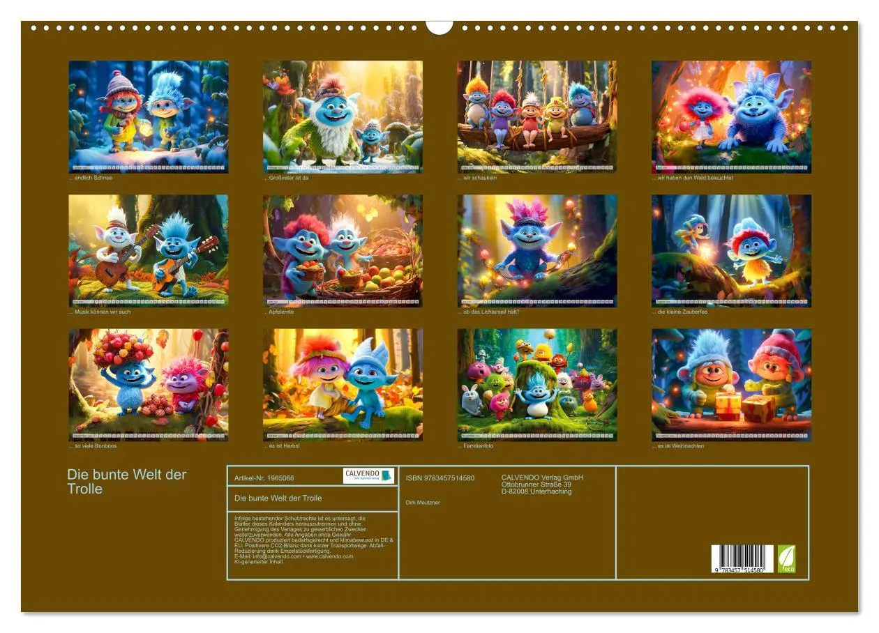 Bild: 9783457514580 | Die bunte Welt der Trolle (Wandkalender 2026 DIN A2 quer), CALVENDO...