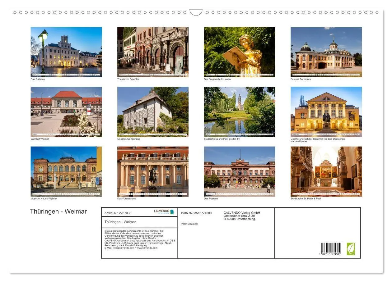 Bild: 9783516774580 | Thüringen - Weimar (Wandkalender 2027 DIN A2 quer), CALVENDO...