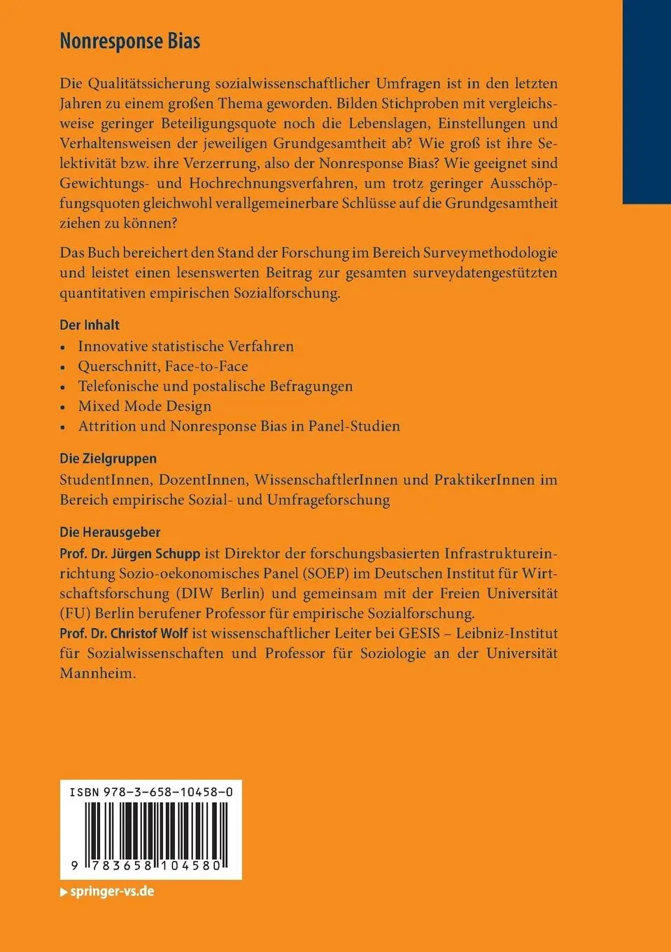 Rückseite: 9783658104580 | Nonresponse Bias | Jürgen Schupp (u. a.) | Taschenbuch | x | Deutsch