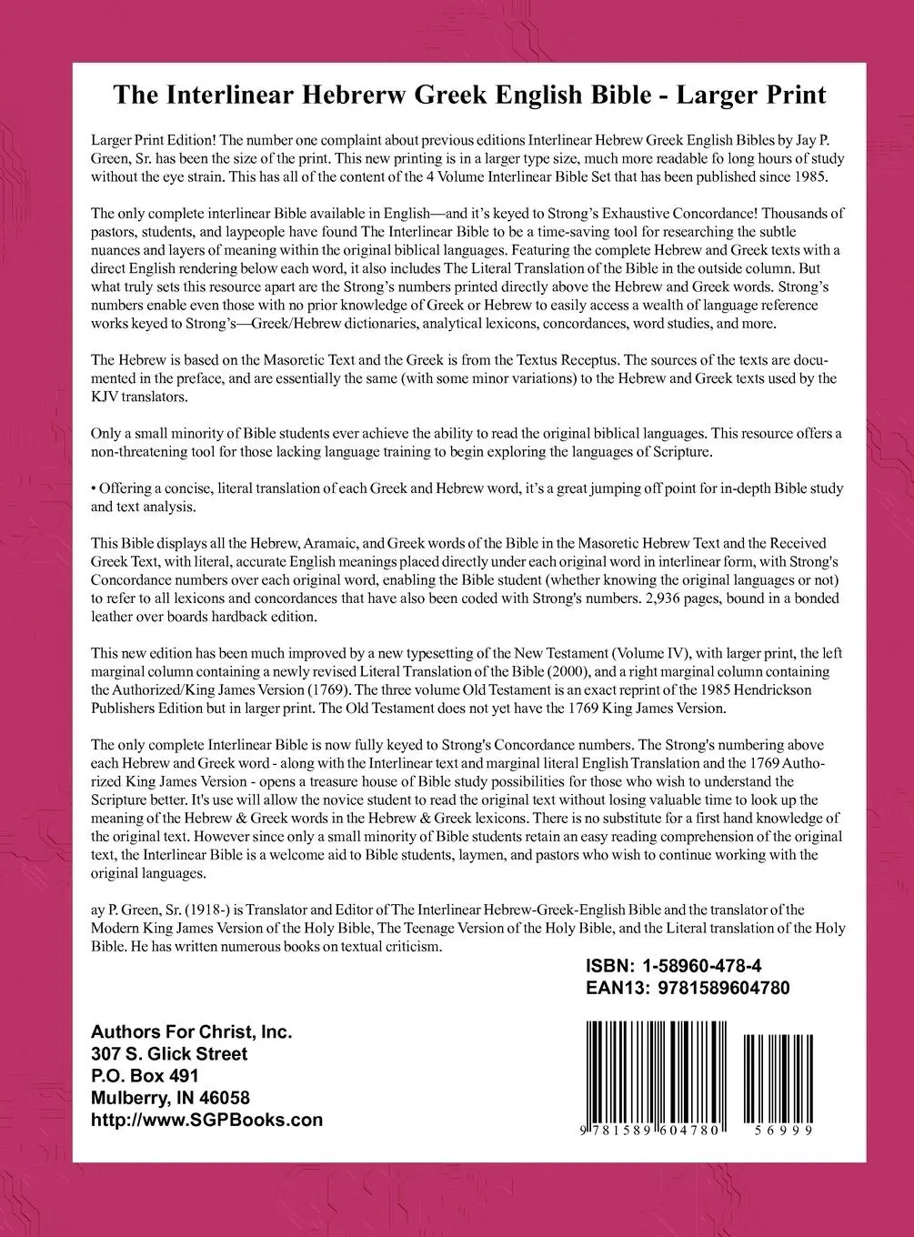 Rückseite: 9781589604780 | Interlinear Hebrew Greek English Bible-PR-FL/OE/KJV Large Print...