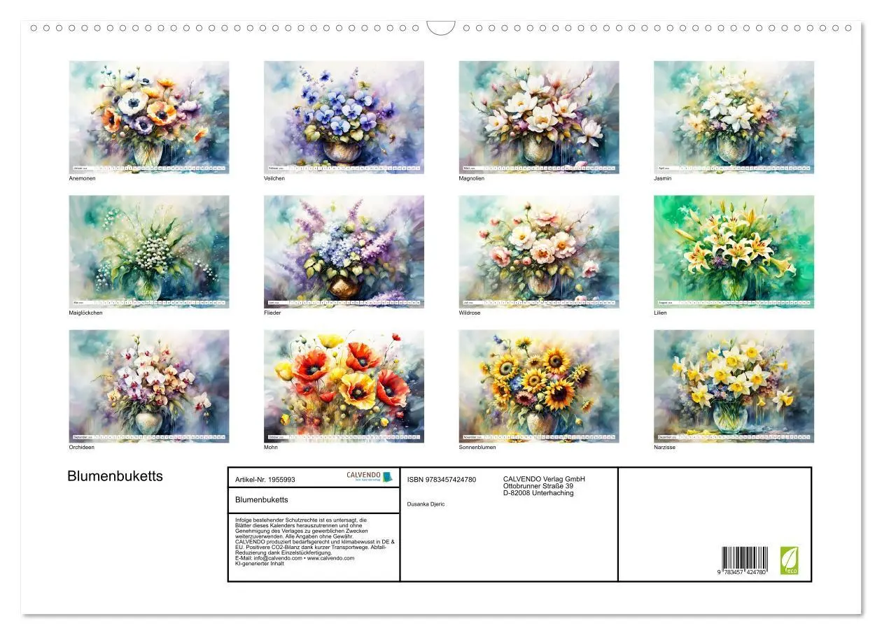 Bild: 9783457424780 | Blumenbuketts (Wandkalender 2026 DIN A2 quer), CALVENDO Monatskalender