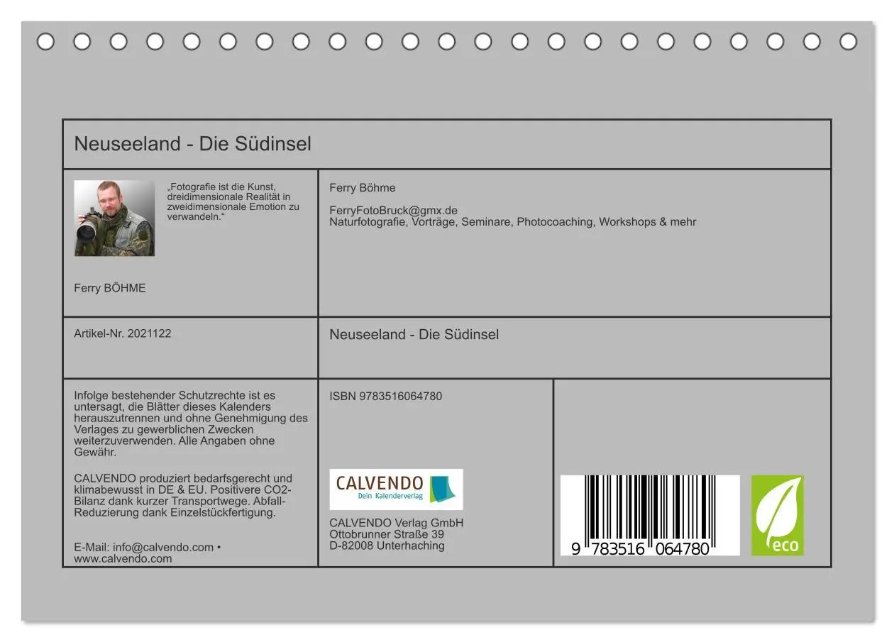 Bild: 9783516064780 | Neuseeland - Die Südinsel (Tischkalender 2026 DIN A5 quer),...