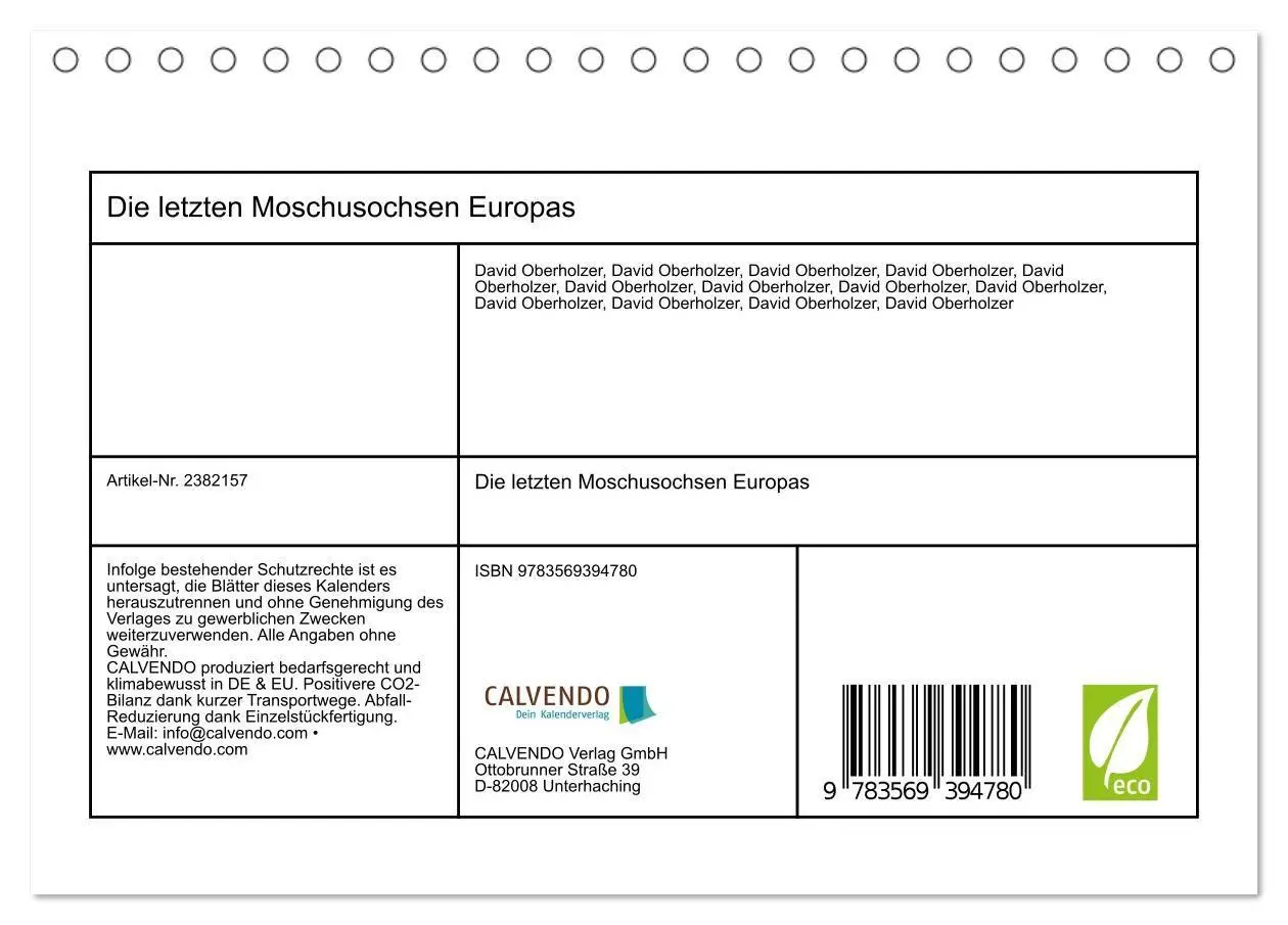 Bild: 9783569394780 | Die letzten Moschusochsen Europas (Tischkalender 2027 DIN A5 quer),...