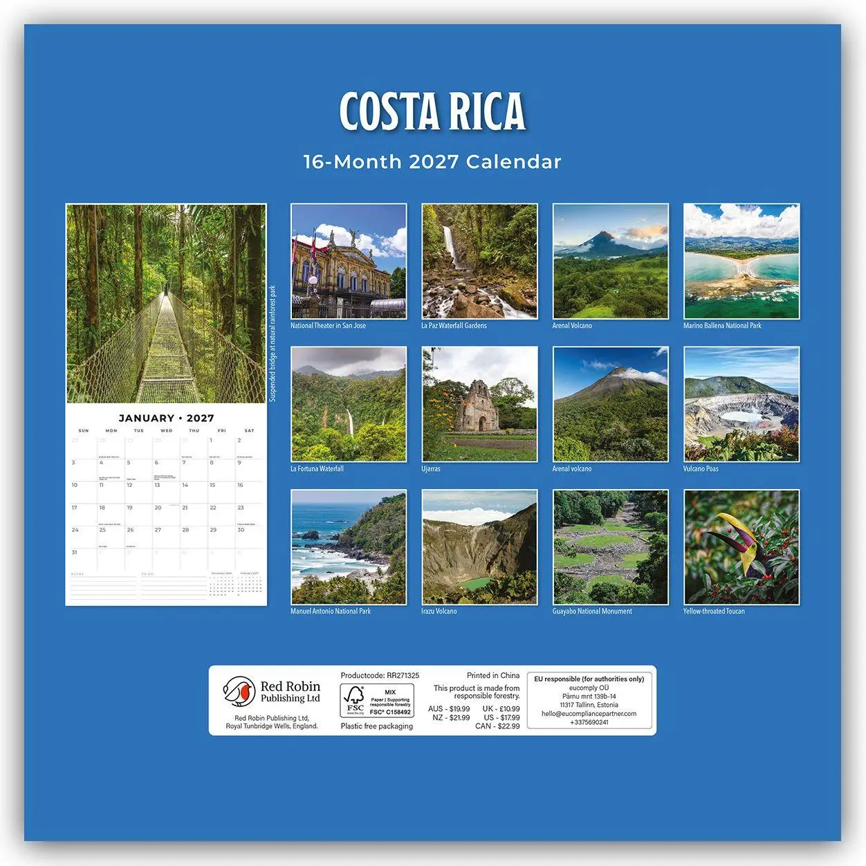 Rückseite: 9781837014880 | Costa Rica 2027 - 16-Monatskalender | Robin Red | Kalender | 28 S.