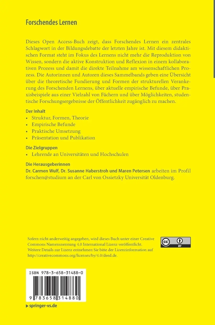 Rückseite: 9783658314880 | Forschendes Lernen | Theorie, Empirie, Praxis | Carmen Wulf (u. a.)