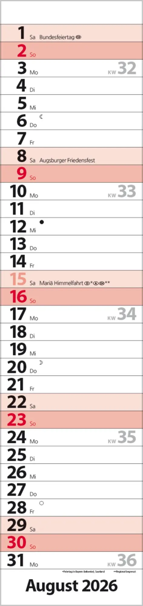 Bild: 9783731884880 | Streifenplaner Compact Rot 2026 | Verlag Korsch | Kalender | 13 S.