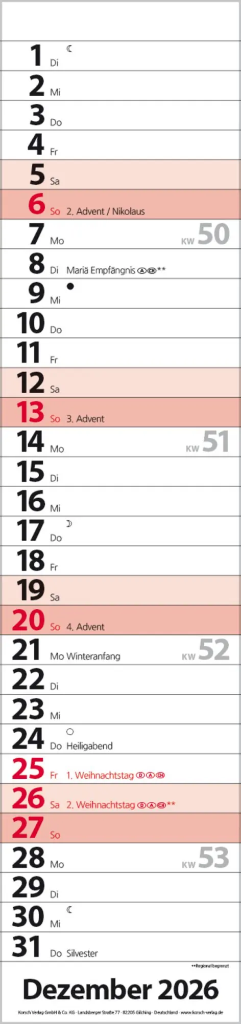 Bild: 9783731884880 | Streifenplaner Compact Rot 2026 | Verlag Korsch | Kalender | 13 S.