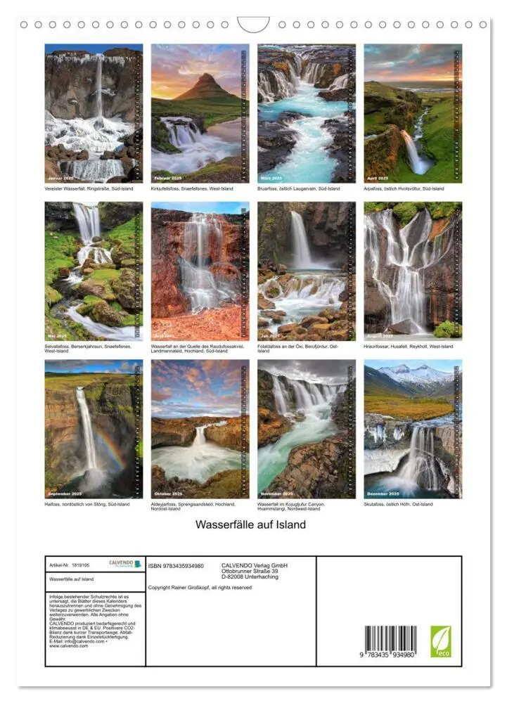Bild: 9783435934980 | Wasserfälle auf Island (Wandkalender 2025 DIN A3 hoch), CALVENDO...