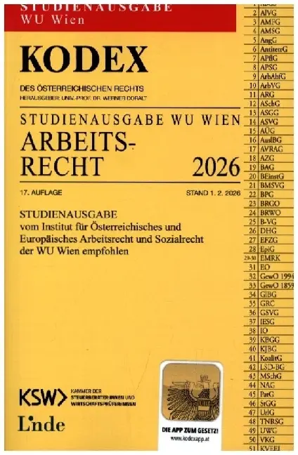 Cover: 9783707354980 | KODEX Studienausgabe Arbeitsrecht WU 2026 | Werner Doralt | Buch