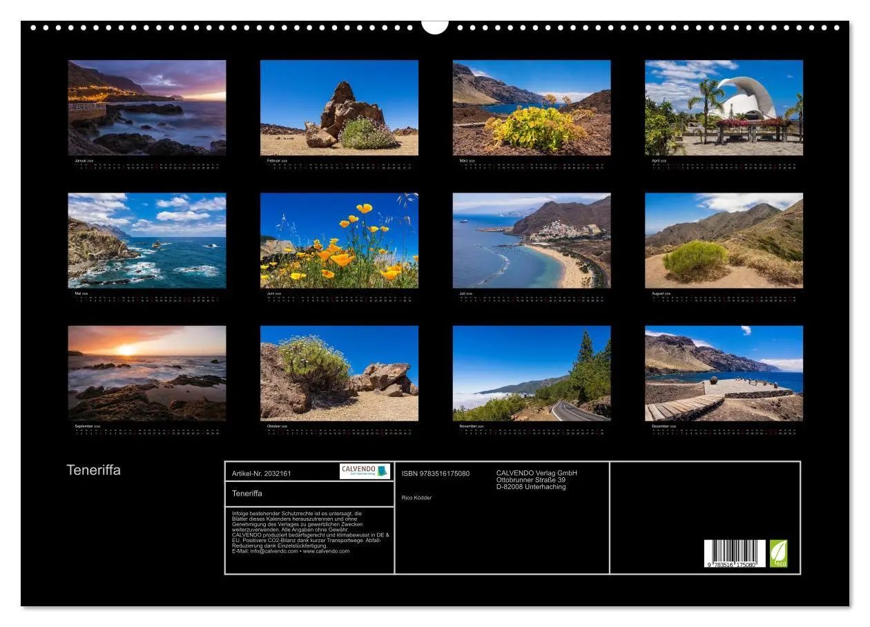 Bild: 9783516175080 | Teneriffa (Wandkalender 2026 DIN A2 quer), CALVENDO Monatskalender