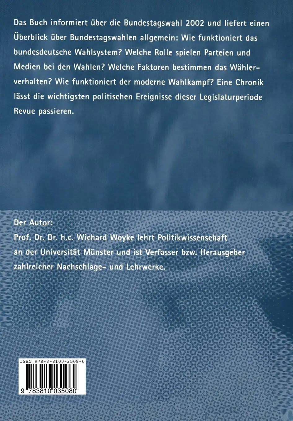 Rückseite: 9783810035080 | Bundestagswahl 2002 | Wahlen - Wähler - Wahlkampf | Wichard Woyke