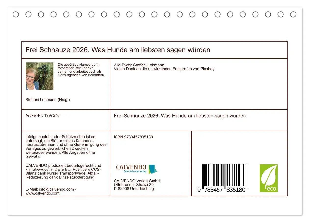 Bild: 9783457835180 | Frei Schnauze 2026. Was Hunde am liebsten sagen würden...