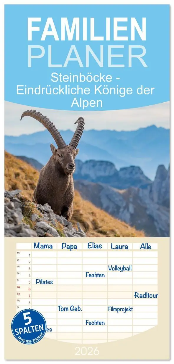 Cover: 9783516615180 | Familienplaner 2026 - Steinböcke - Eindrückliche Könige der Alpen...