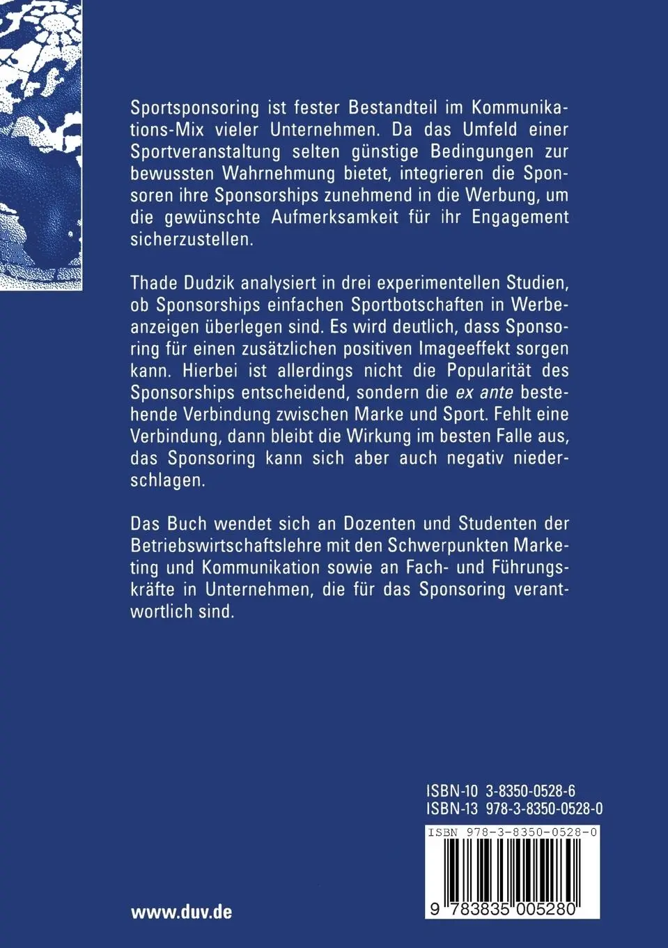 Rückseite: 9783835005280 | Die Werbewirkung von Sportsponsoring | Thade Dudzik | Taschenbuch | xx
