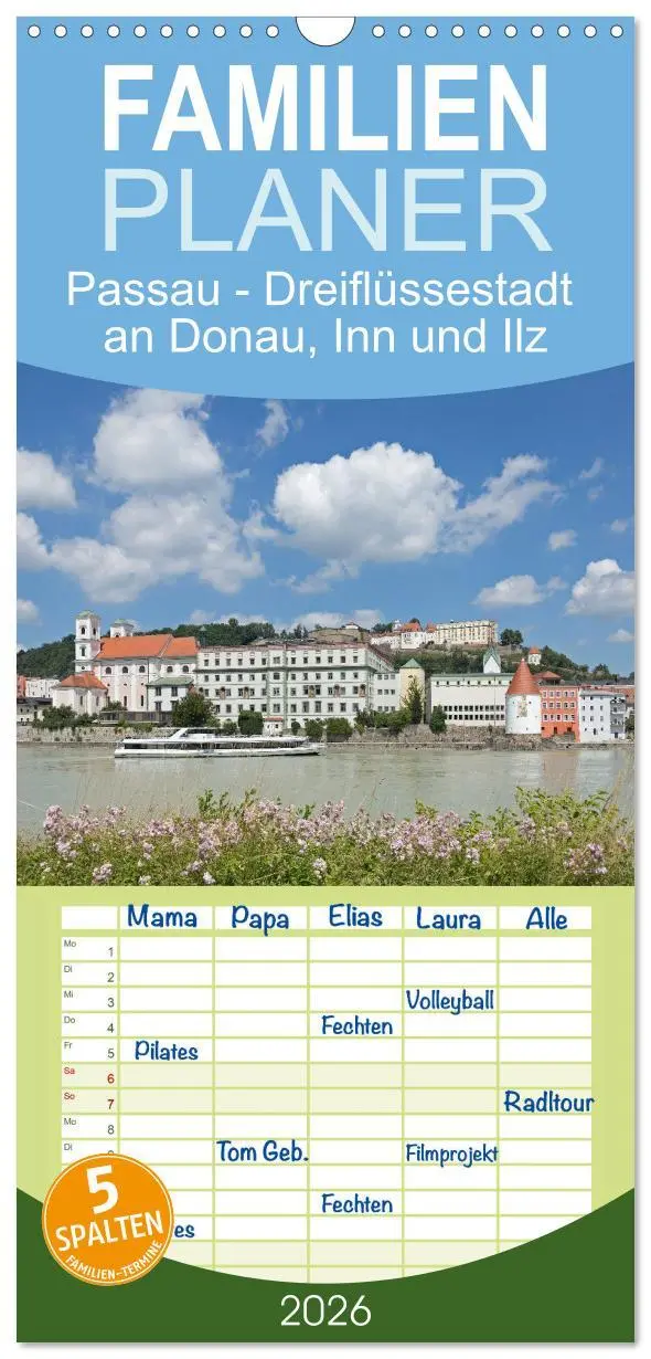 Cover: 9783516505580 | Familienplaner 2026 - Passau - Dreiflüssestadt an Donau, Inn und...