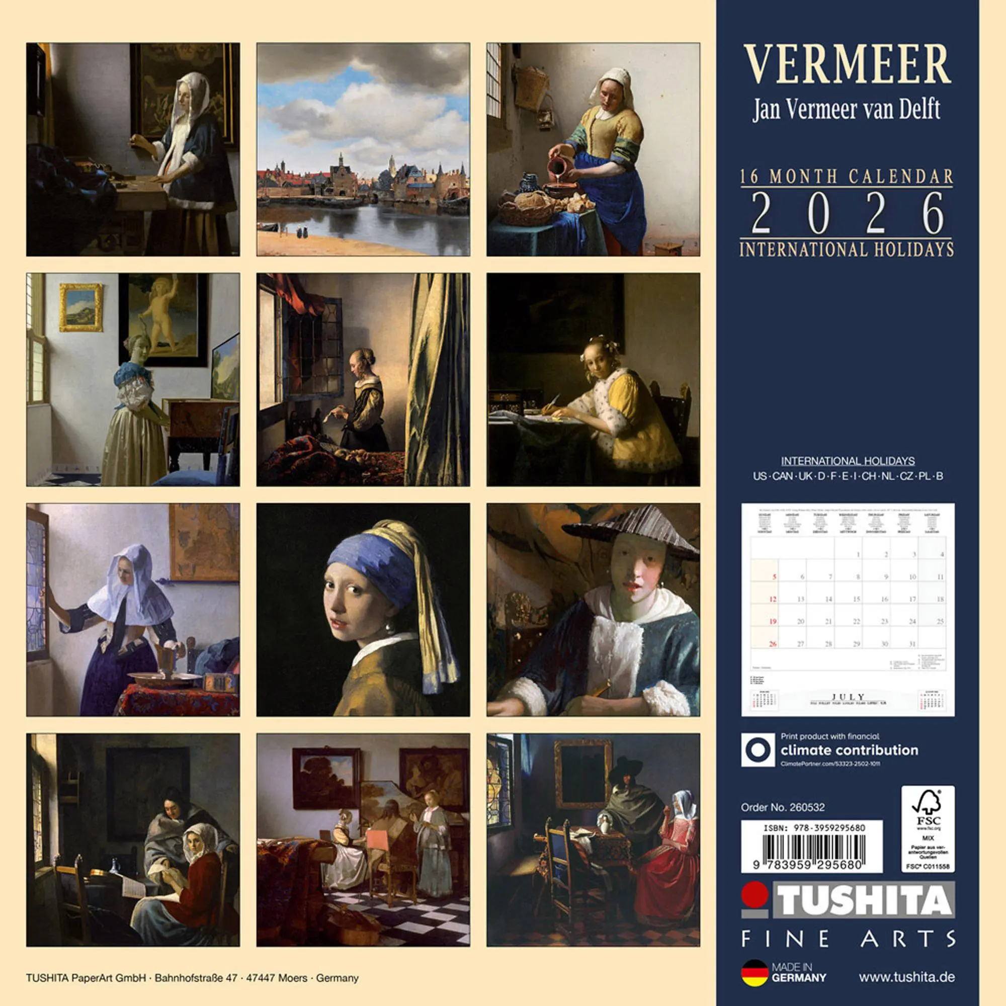 Rückseite: 9783959295680 | Jan Vermeer van Delft 2026 | Kalender 2026 | Kalender | 28 S. | 2026