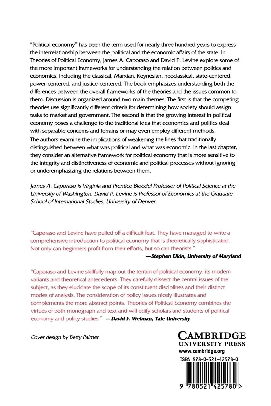 Rückseite: 9780521425780 | Theories of Political Economy | James A. Caporaso | Taschenbuch | 1992