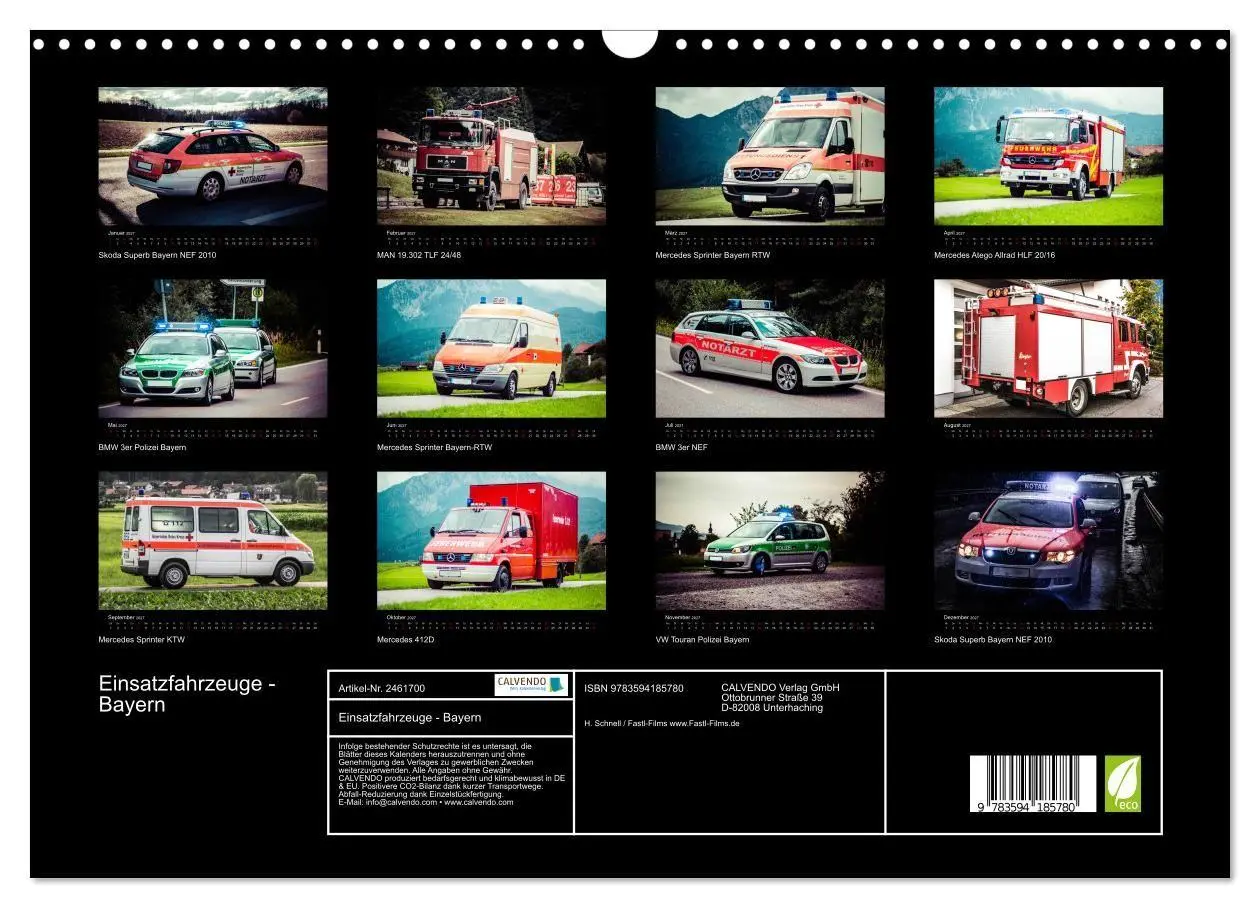 Bild: 9783594185780 | Einsatzfahrzeuge - Bayern (Wandkalender 2027 DIN A3 quer), CALVENDO...