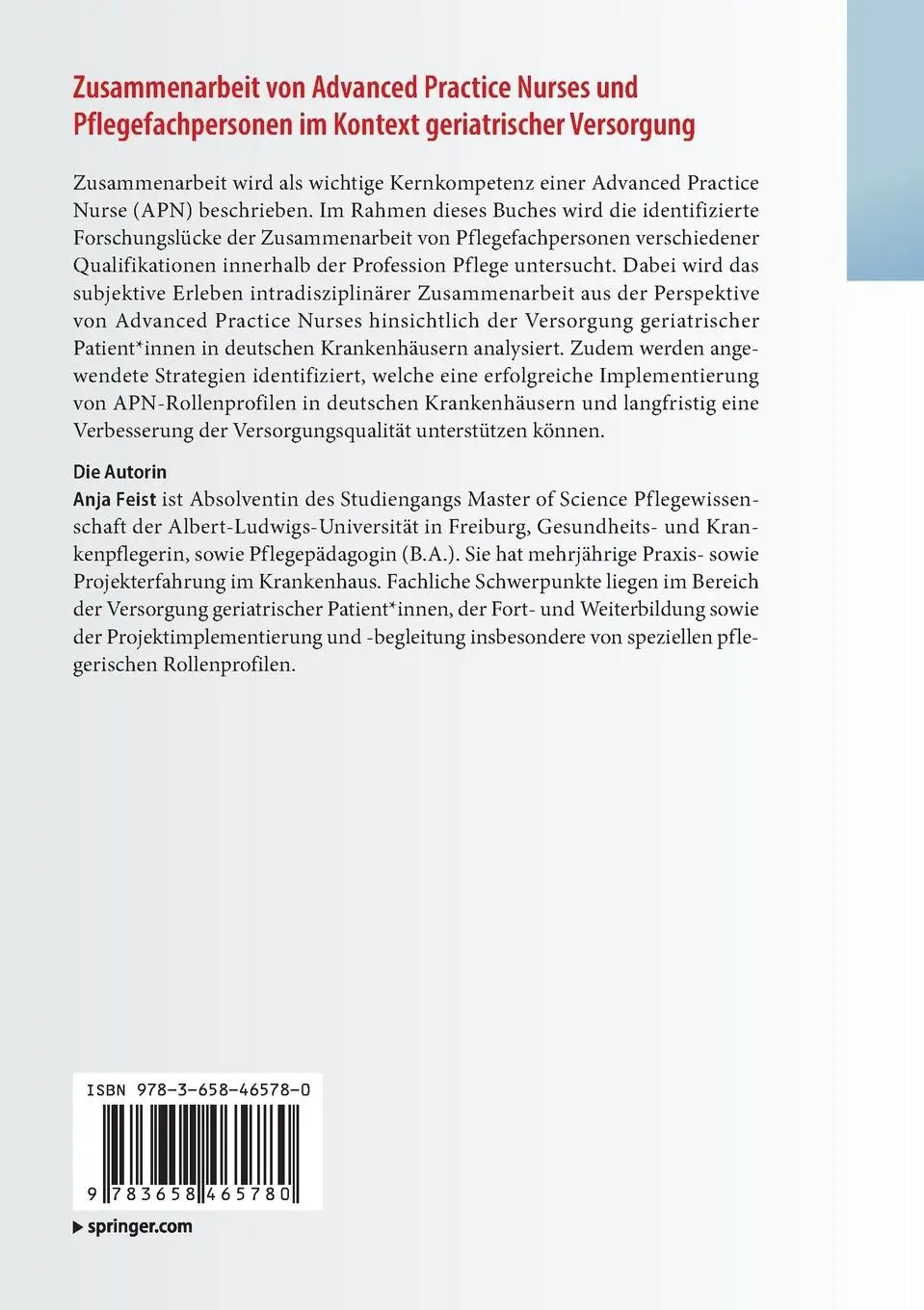 Rückseite: 9783658465780 | Zusammenarbeit von Advanced Practice Nurses und Pflegefachpersonen...
