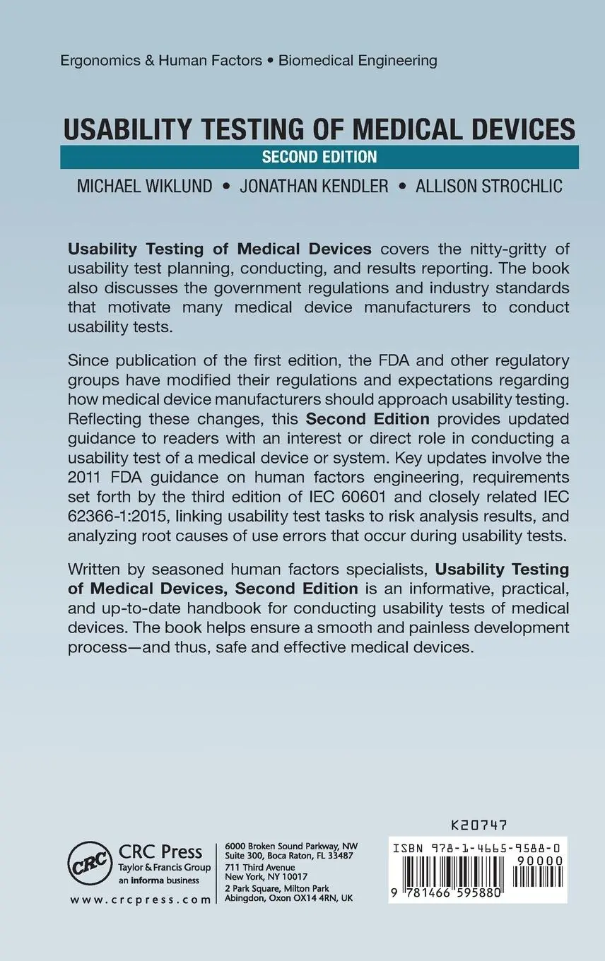Rückseite: 9781466595880 | Usability Testing of Medical Devices | E. (u. a.) | Buch | Englisch