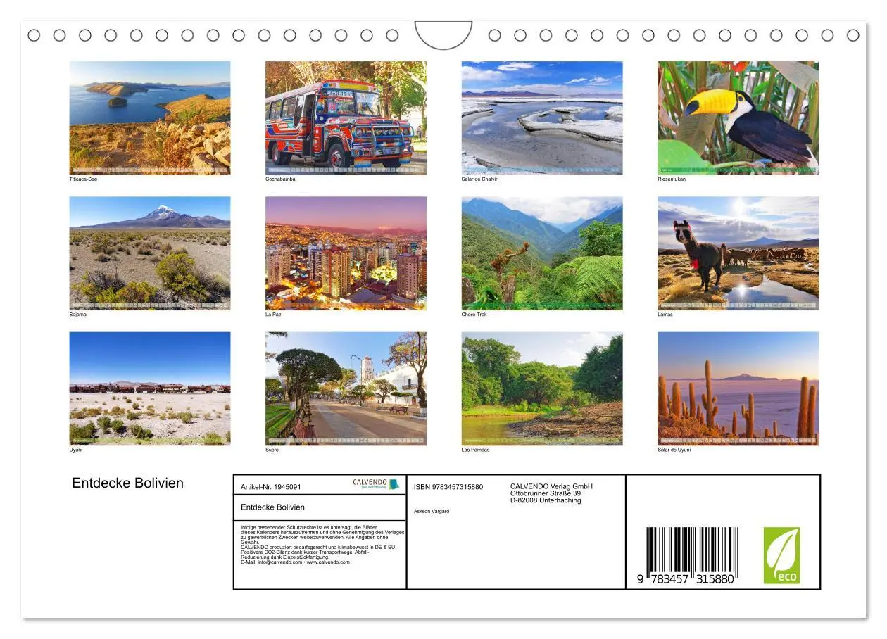 Bild: 9783457315880 | Entdecke Bolivien (Wandkalender 2026 DIN A4 quer), CALVENDO...
