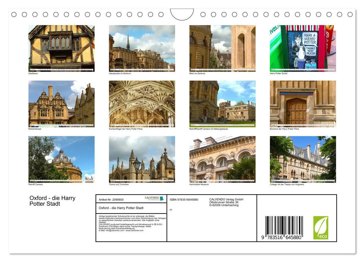 Bild: 9783516645880 | Oxford - die Harry Potter Stadt (Wandkalender 2026 DIN A4 quer),...
