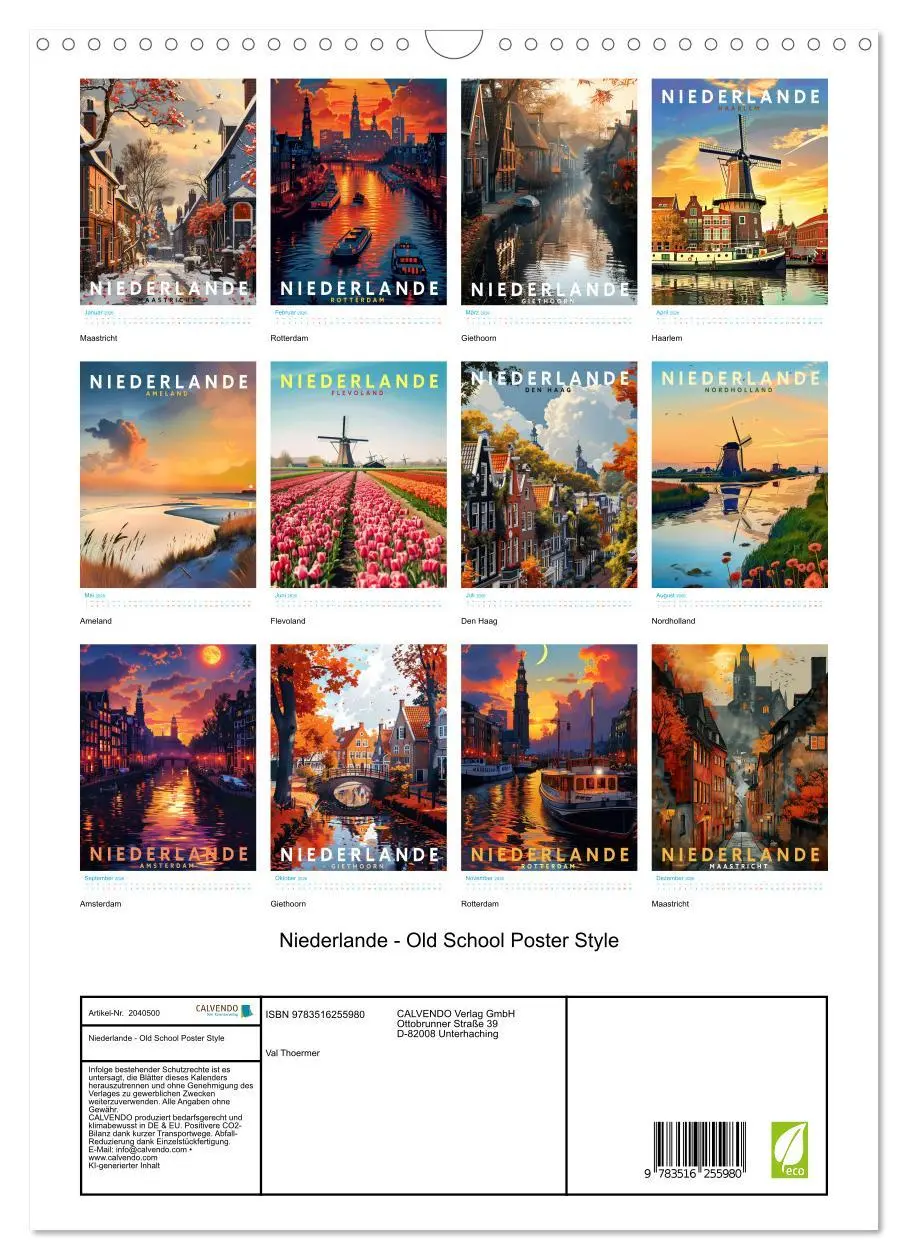 Bild: 9783516255980 | Niederlande - Old School Poster Style (Wandkalender 2026 DIN A3...