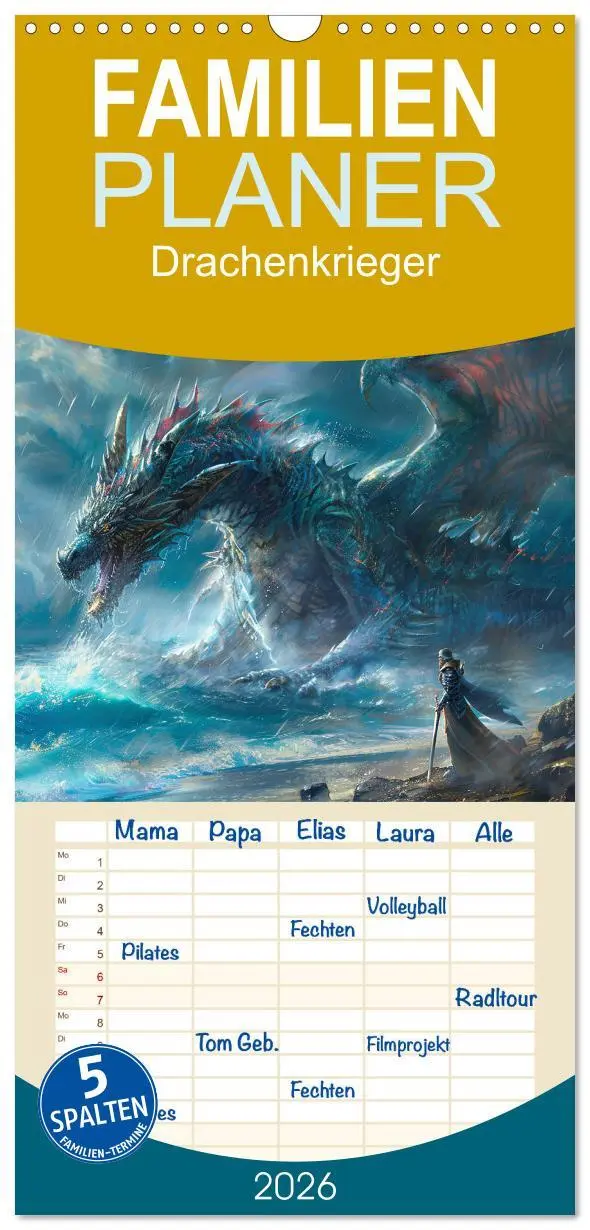 Cover: 9783516495980 | Familienplaner 2026 - Drachenkrieger mit 5 Spalten (Wandkalender,...