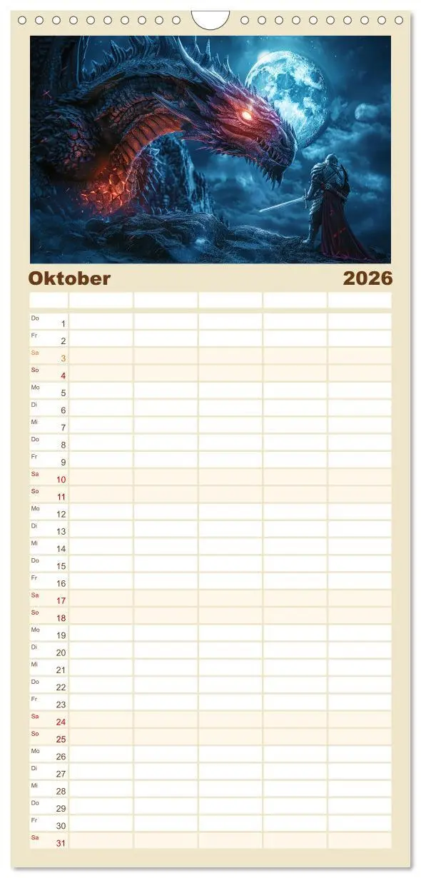 Bild: 9783516495980 | Familienplaner 2026 - Drachenkrieger mit 5 Spalten (Wandkalender,...