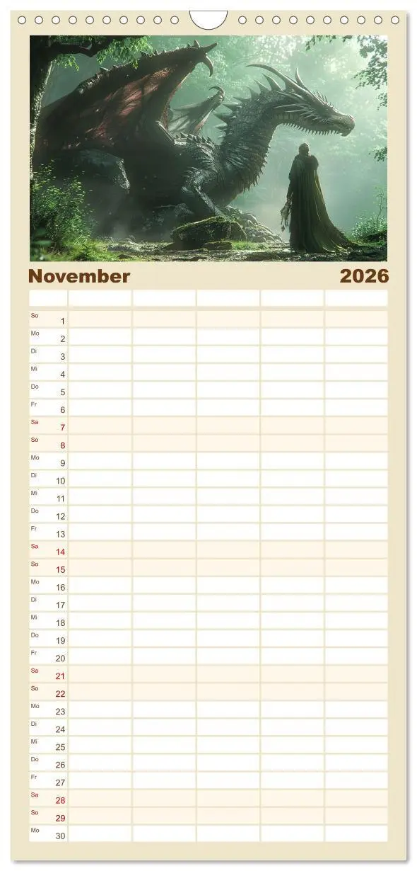 Bild: 9783516495980 | Familienplaner 2026 - Drachenkrieger mit 5 Spalten (Wandkalender,...