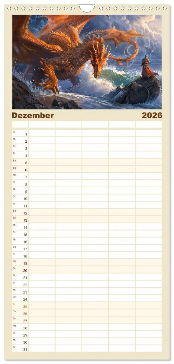 Bild: 9783516495980 | Familienplaner 2026 - Drachenkrieger mit 5 Spalten (Wandkalender,...