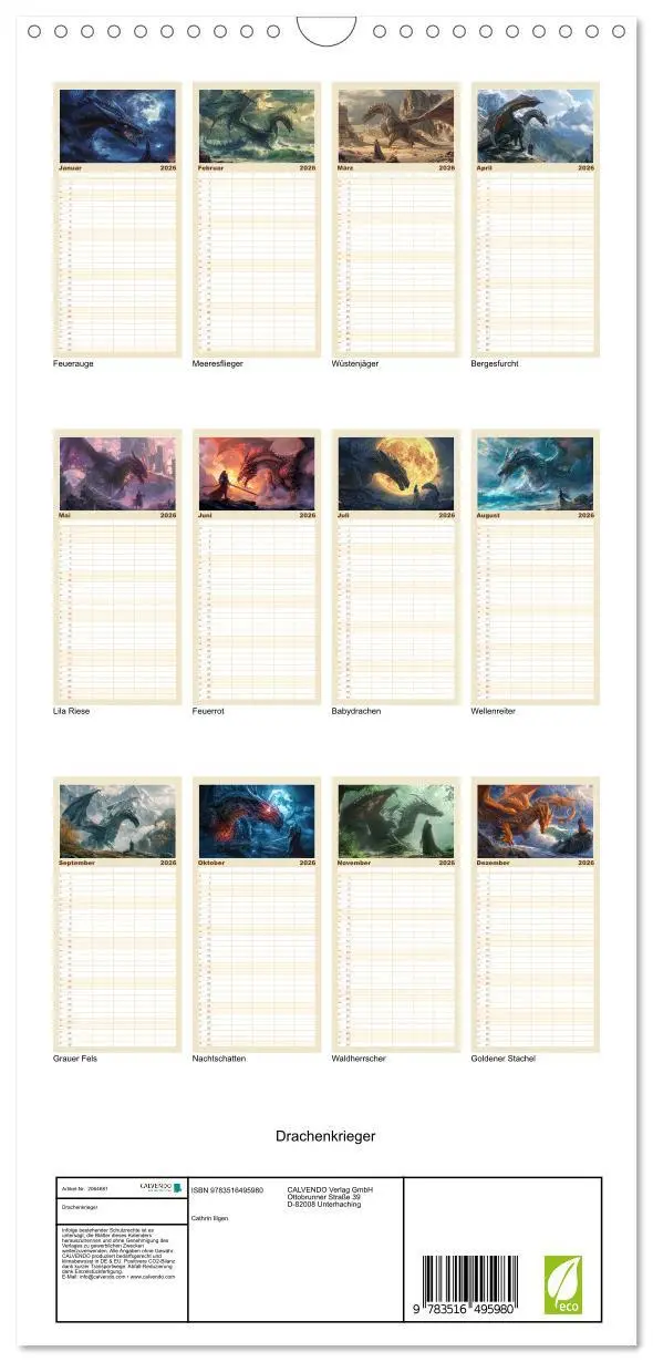 Bild: 9783516495980 | Familienplaner 2026 - Drachenkrieger mit 5 Spalten (Wandkalender,...