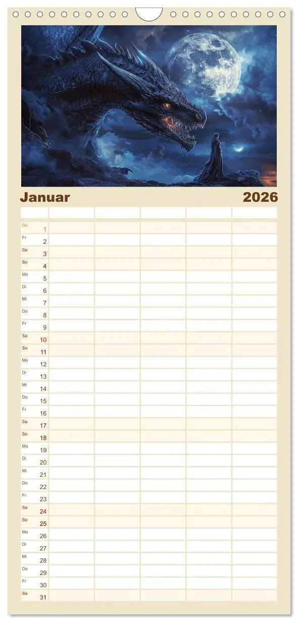Bild: 9783516495980 | Familienplaner 2026 - Drachenkrieger mit 5 Spalten (Wandkalender,...