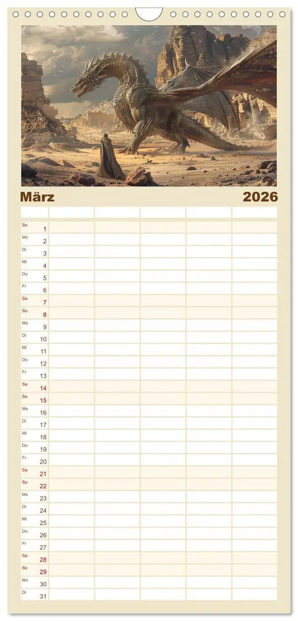 Bild: 9783516495980 | Familienplaner 2026 - Drachenkrieger mit 5 Spalten (Wandkalender,...