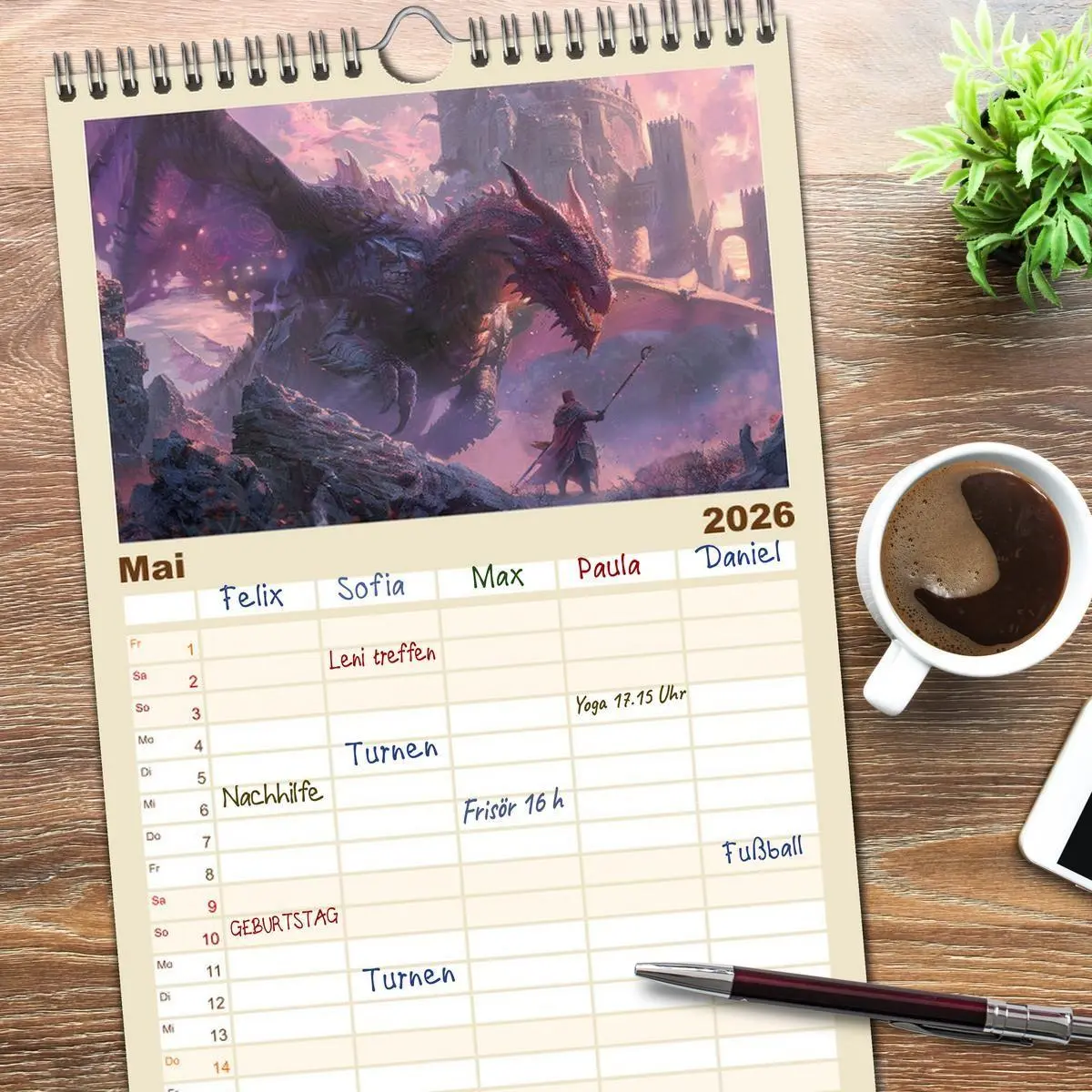 Bild: 9783516495980 | Familienplaner 2026 - Drachenkrieger mit 5 Spalten (Wandkalender,...